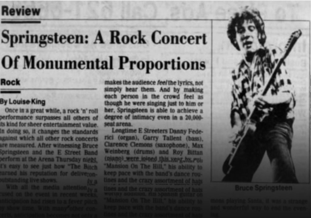 Newspaper article about Bruce Springsteen