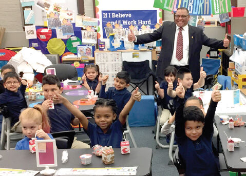 Kansas City Representative Richard Brown at James Elementary last year before the pandemic.