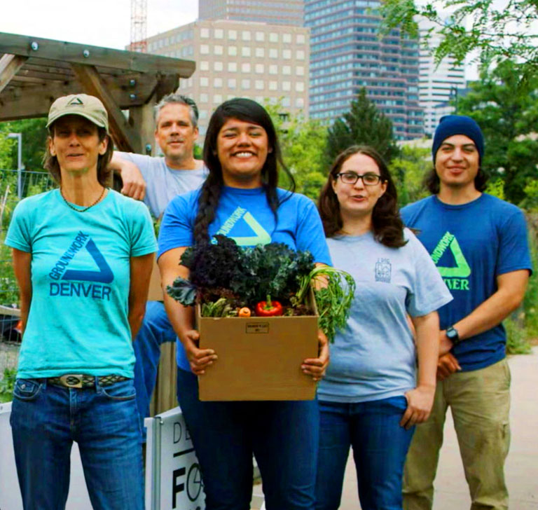 Volunteers gathered at a local food bank in Denver