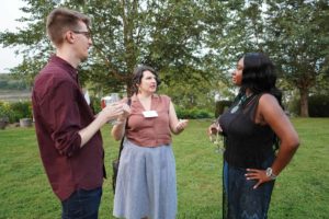 Chatting guests at Feast for Change event