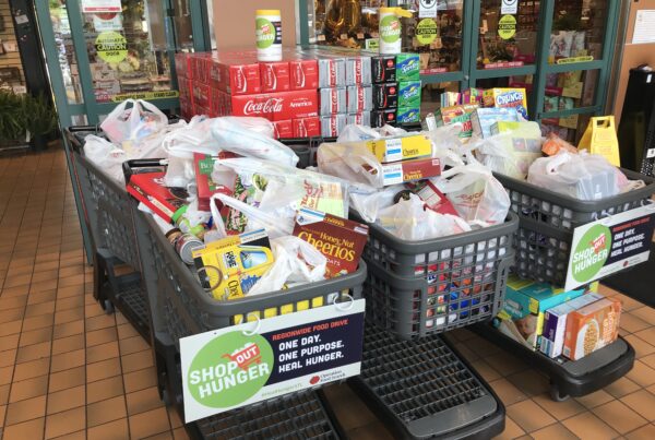 shopping carts full of food donations