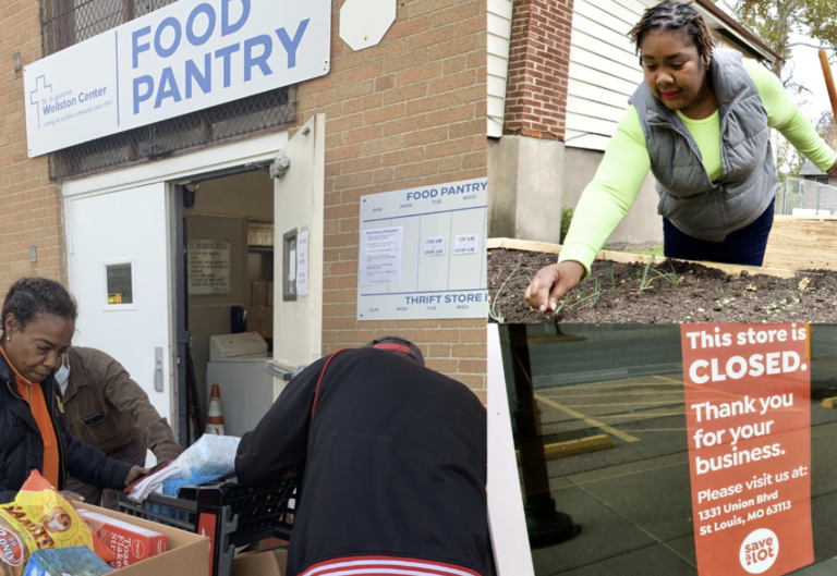 People working at a food pantry
