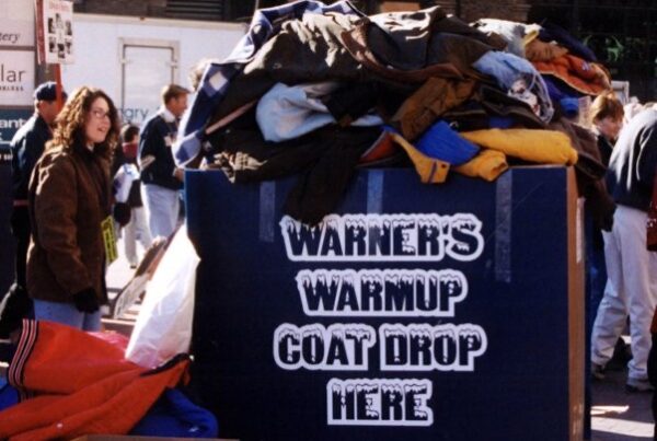 Big box full of donated coats for Winter Warm Up Coat Drive