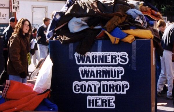 Big box full of donated coats for Winter Warm Up Coat Drive